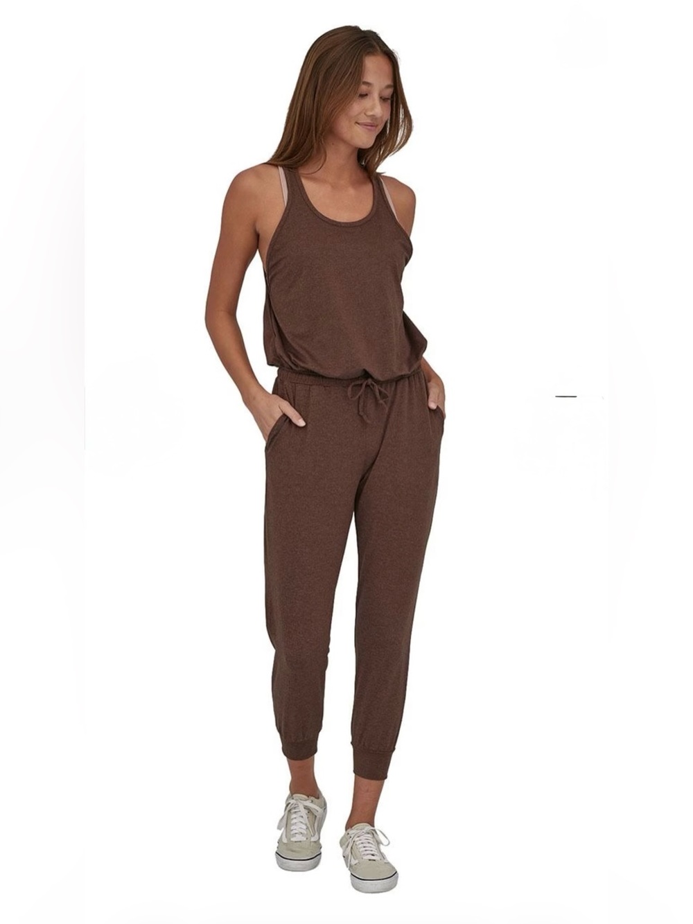 Patagonia Seabrook Jumpsuit Womens Small Dusky Brown Mauve Pink Pockets